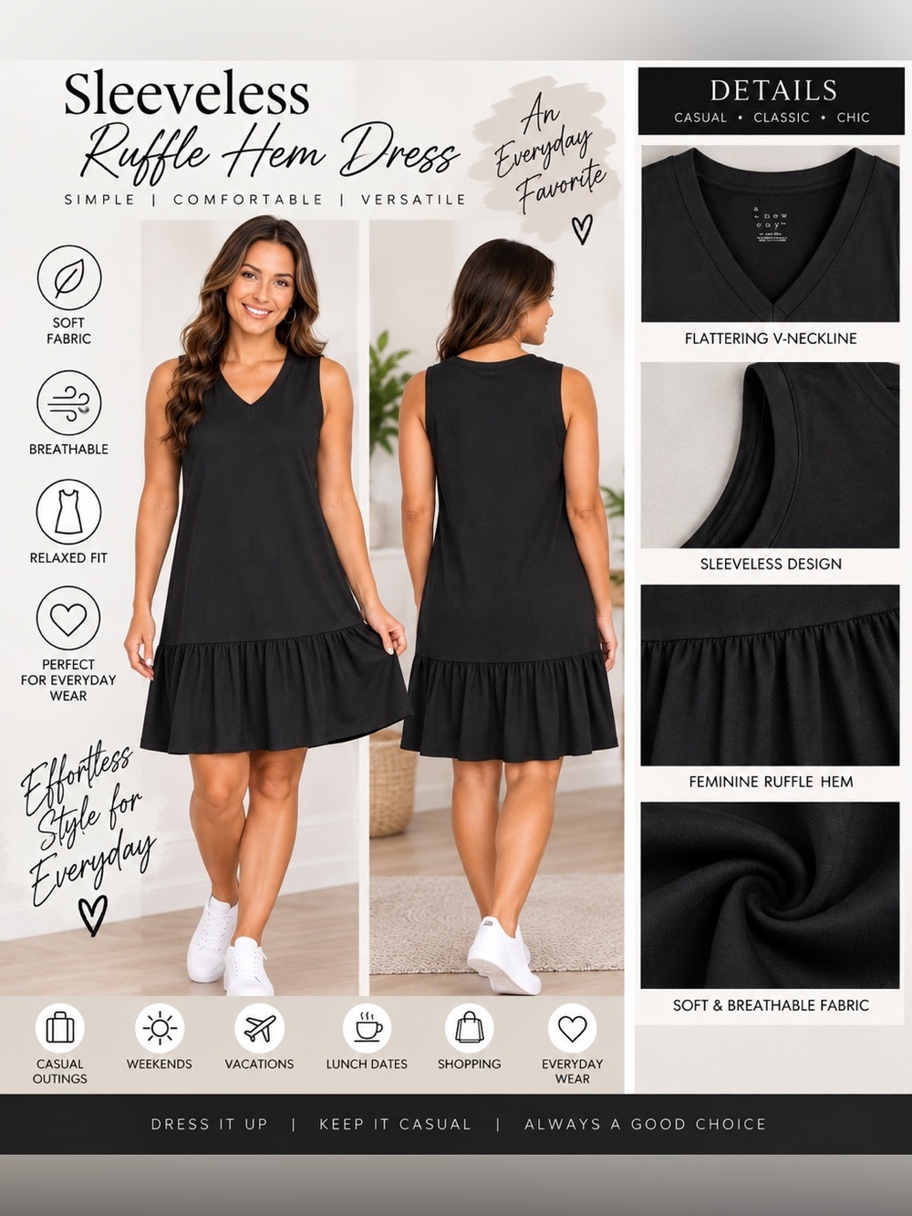 A NEW DAY SLEEVELESS TIERED DRESS - BLACK SIZE XXL (NEW WITH TAGS) A35